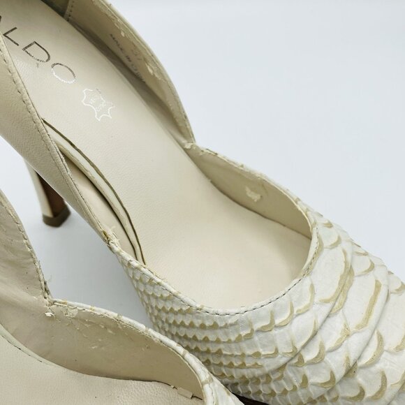 ALDO Womens Heels Size 6.5 White Leather D'Orsay High Heel Croc Animal Print - Picture 9 of 13